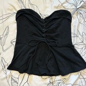Express Black Strapless Lace-Up Blouse